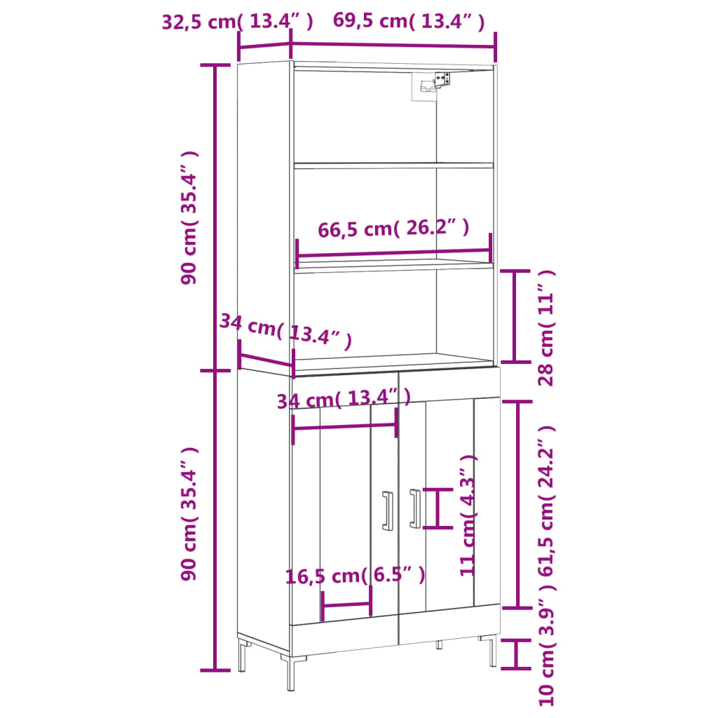Betonszürke szerelt fa magasszekrény 69,5 x 34 x 180 cm 13