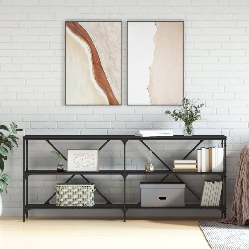 Fekete szerelt fa és vas tálalóasztal 180x30x75 cm