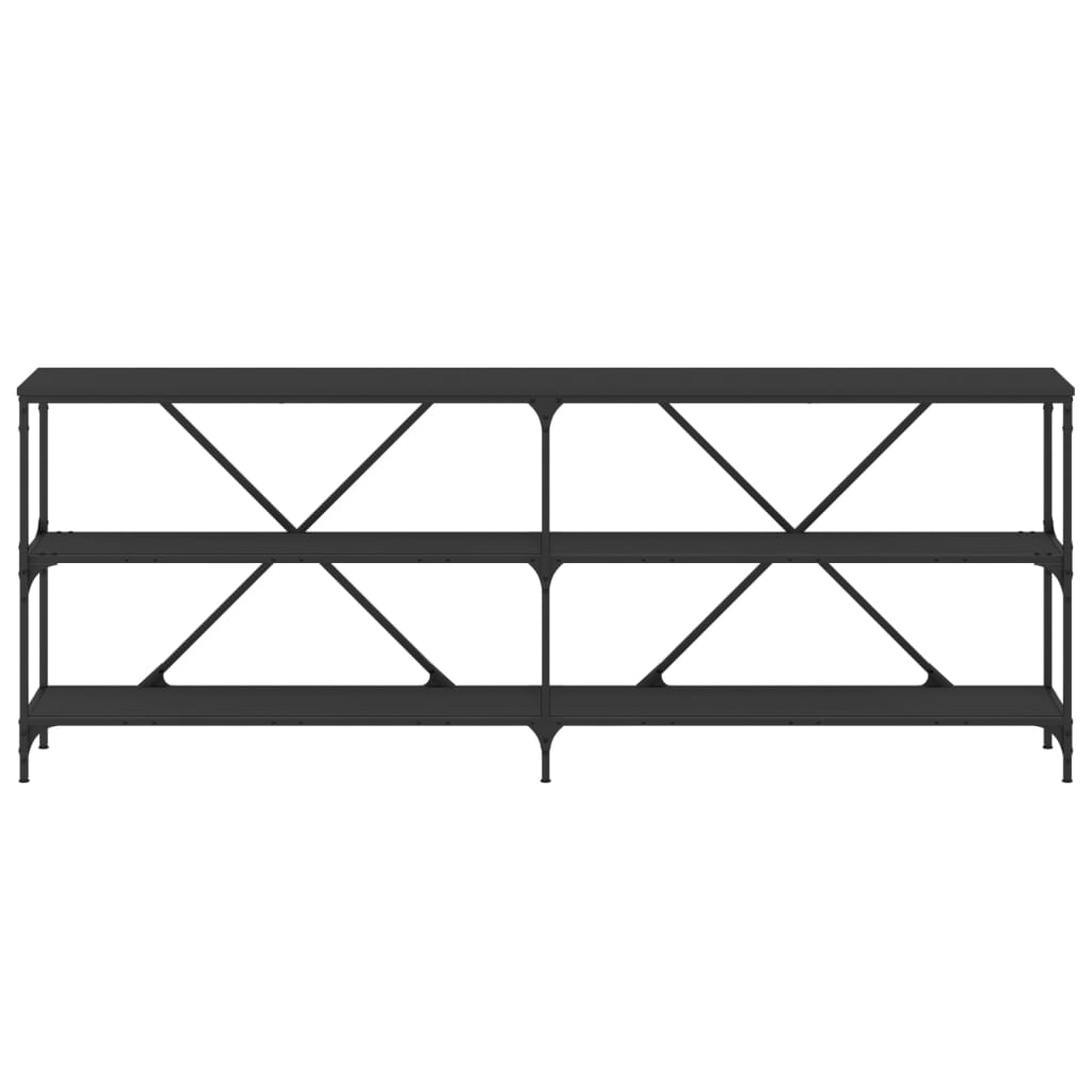 Fekete szerelt fa és vas tálalóasztal 200x30x75 cm 4