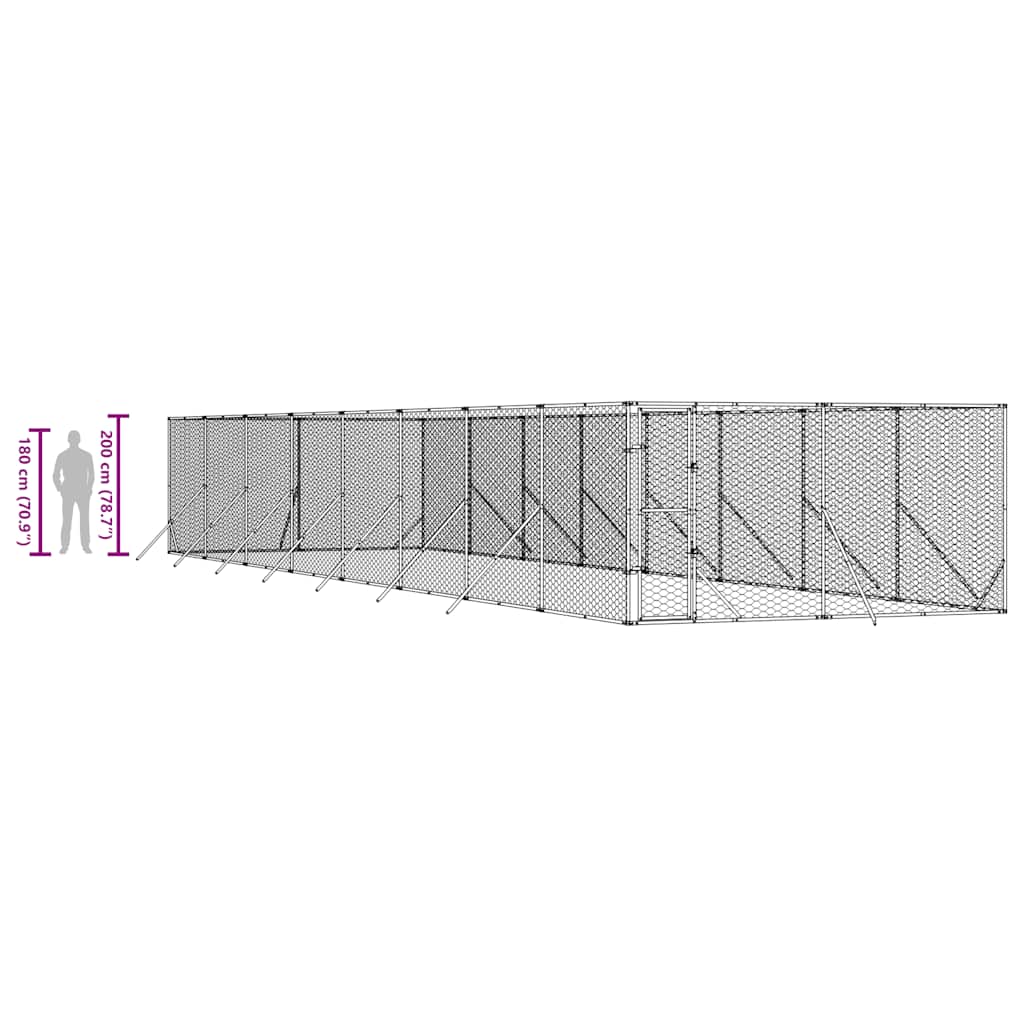 Ezüstszínű kültéri horganyzott acél kutyakennel 4 x 16 x 2 m 10