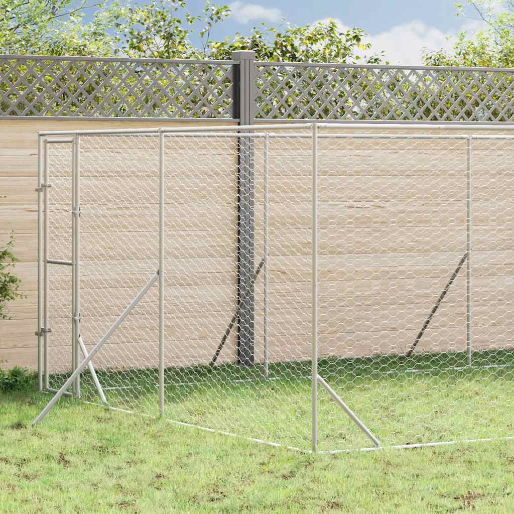 Ezüstszínű kültéri horganyzott acél kutyakennel 4 x 16 x 2 m