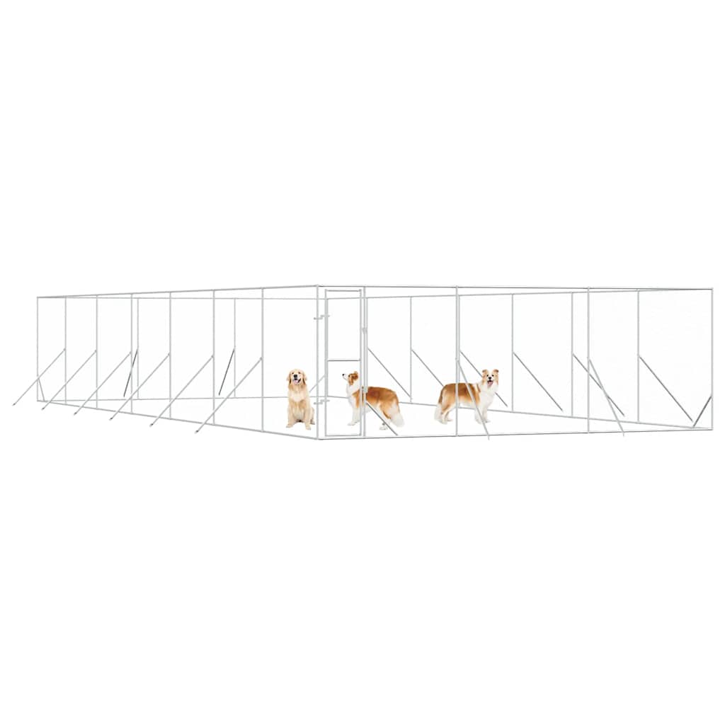 Ezüstszínű kültéri horganyzott acél kutyakennel 6 x 14 x 2 m 4