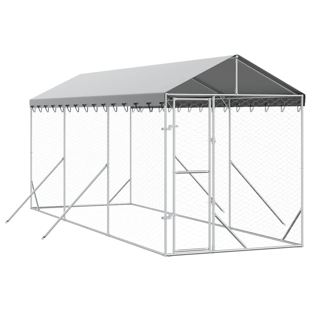Ezüstszínű horganyzott acél kutyakennel tetővel 2x6x2,5 m 2