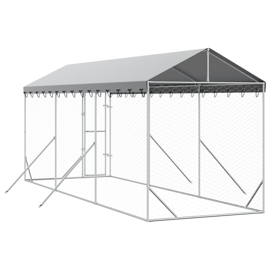Ezüstszínű horganyzott acél kutyakennel tetővel 2x6x2,5 m 6