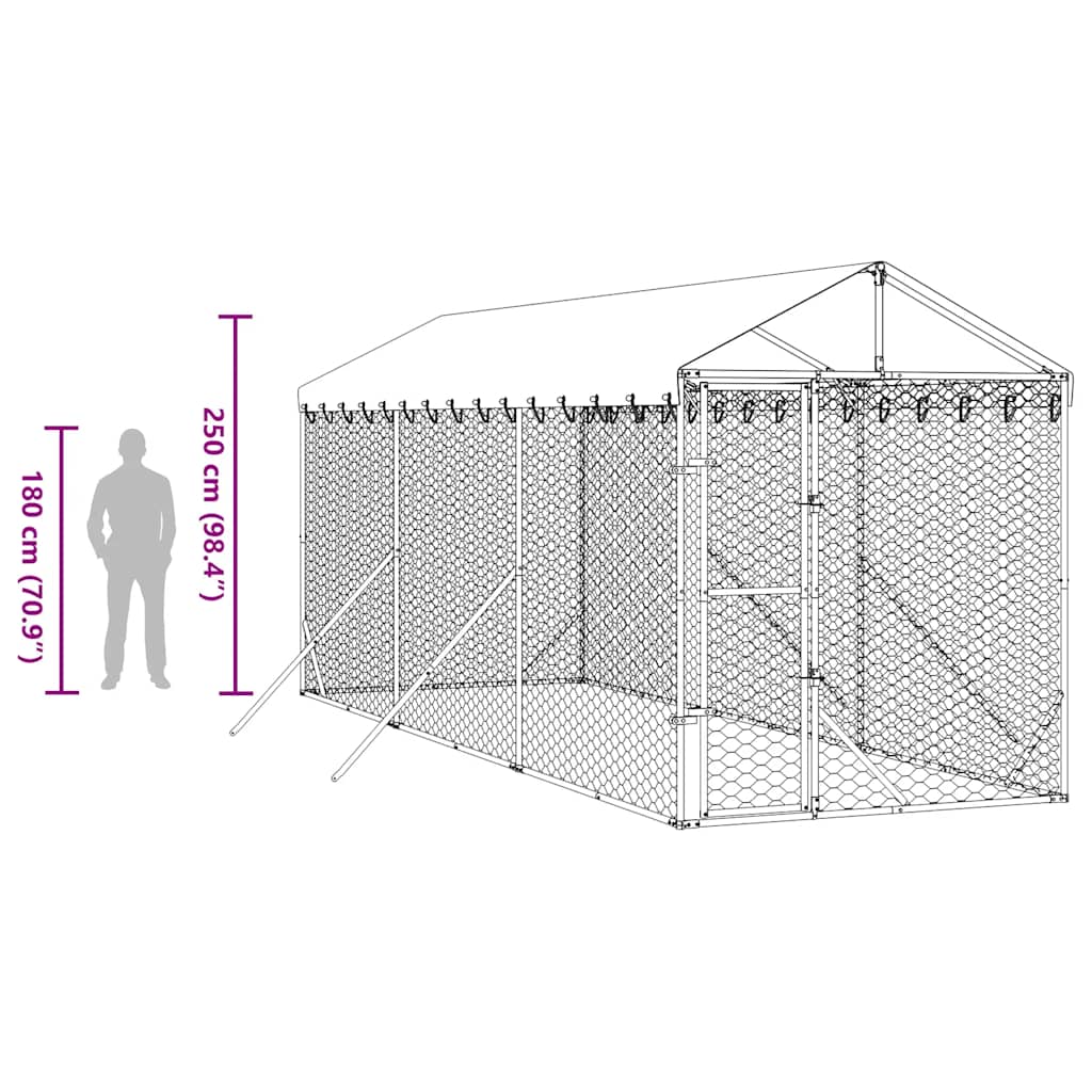 Ezüstszínű horganyzott acél kutyakennel tetővel 2x6x2,5 m 9