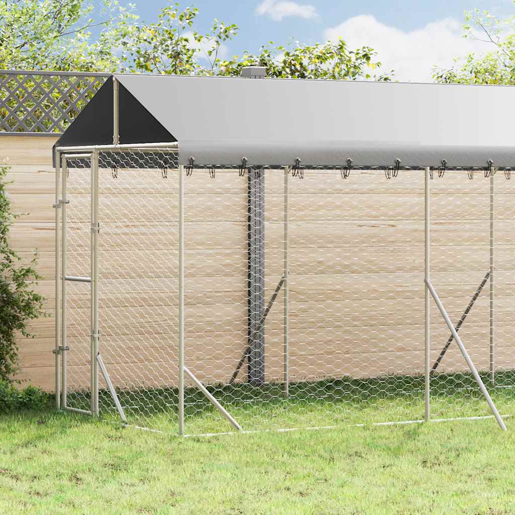 Ezüstszínű horganyzott acél kutyakennel tetővel 2x6x2,5 m