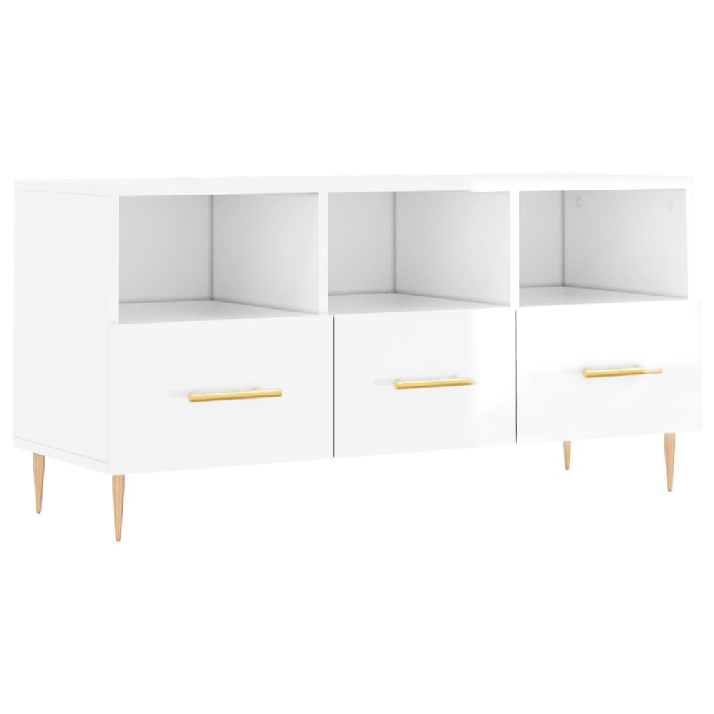Fehér magasfényű szerelt fa TV-szekrény 102x36x50 cm 2