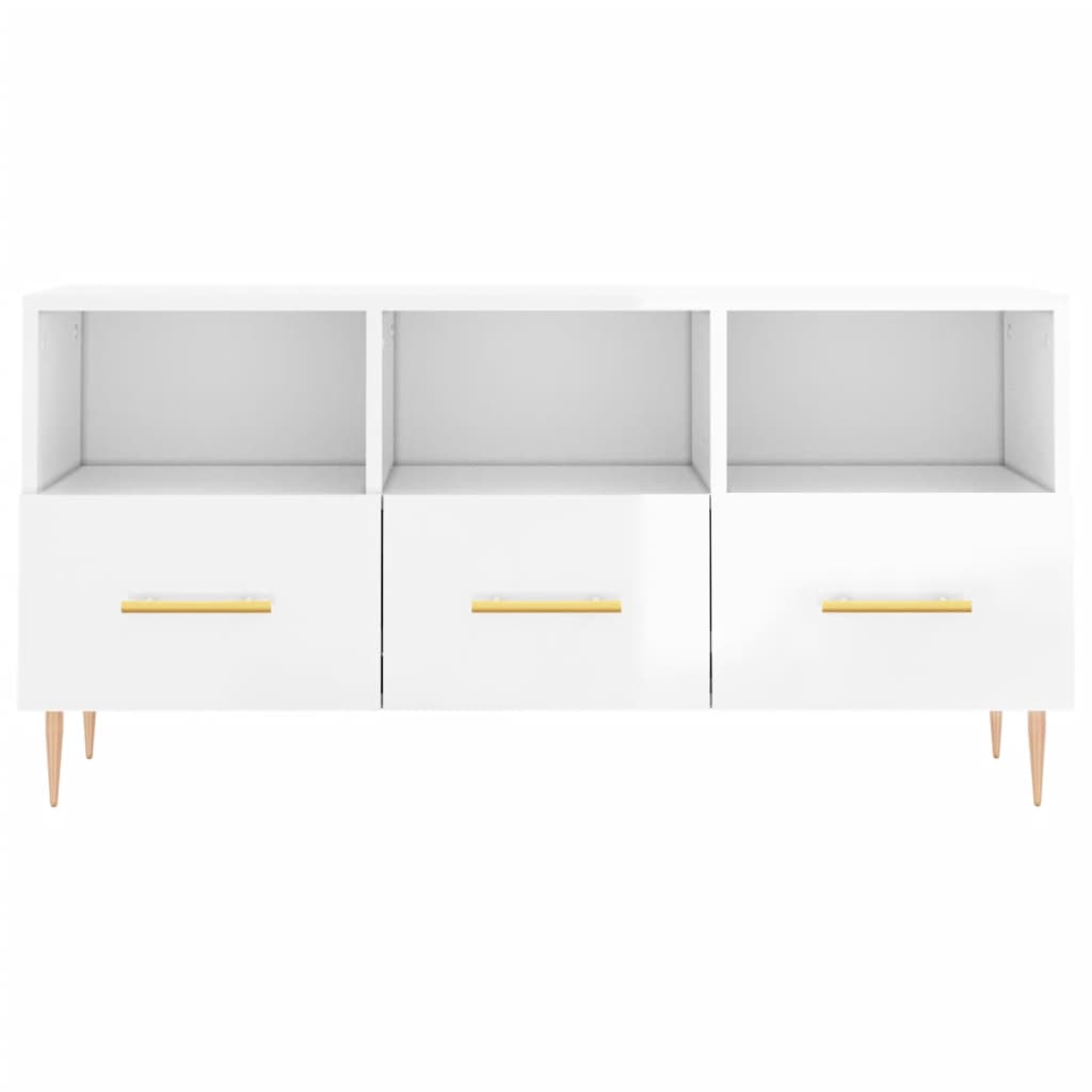 Fehér magasfényű szerelt fa TV-szekrény 102x36x50 cm 5