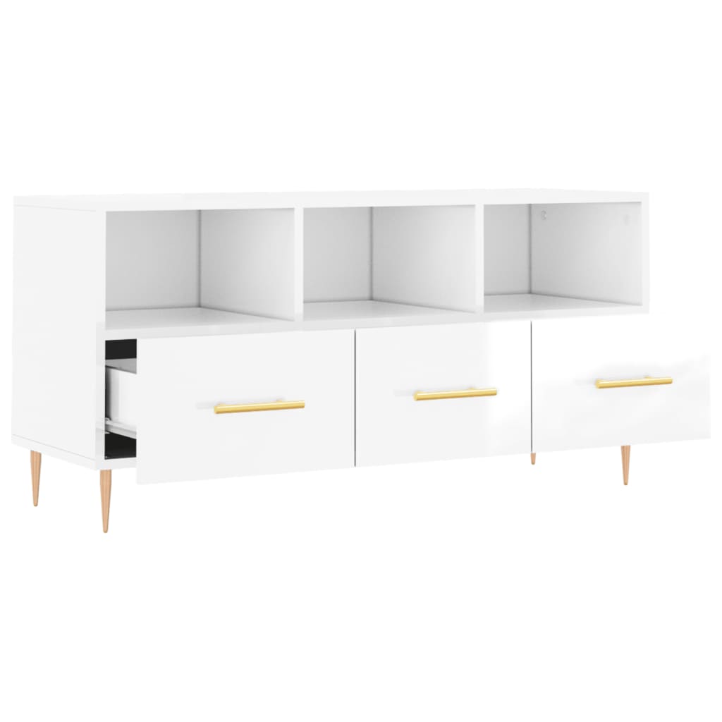 Fehér magasfényű szerelt fa TV-szekrény 102x36x50 cm 6