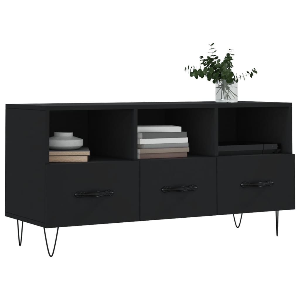 Fekete szerelt fa TV-szekrény 102 x 36 x 50 cm 3