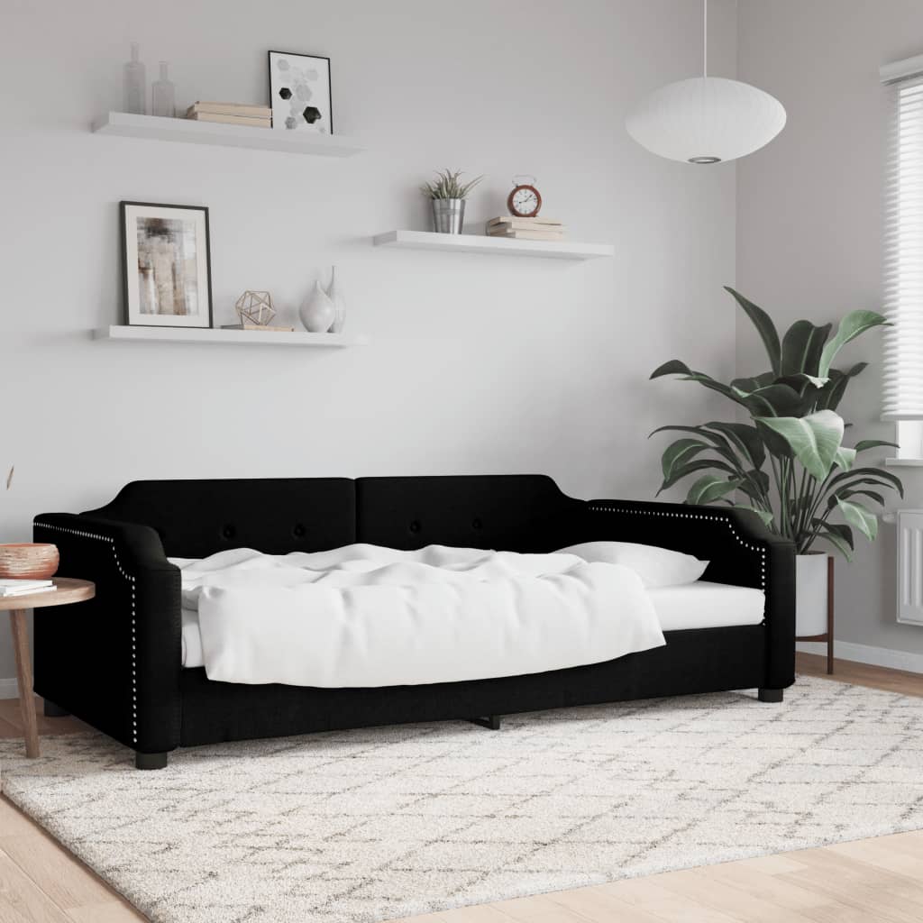Fekete szövet kanapéágy 90 x 190 cm
