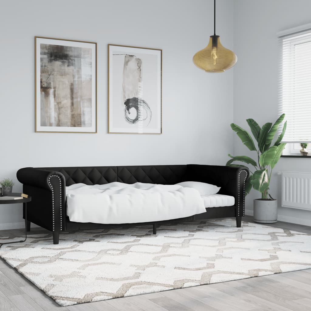 Fekete műbőr kanapéágy 90 x 200 cm