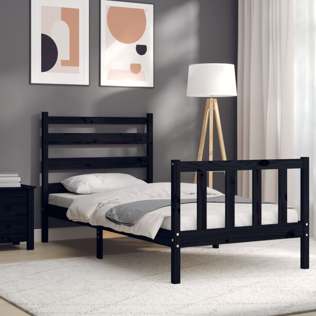 Fekete tömör fa ágykeret fejtámlával Small Single 4