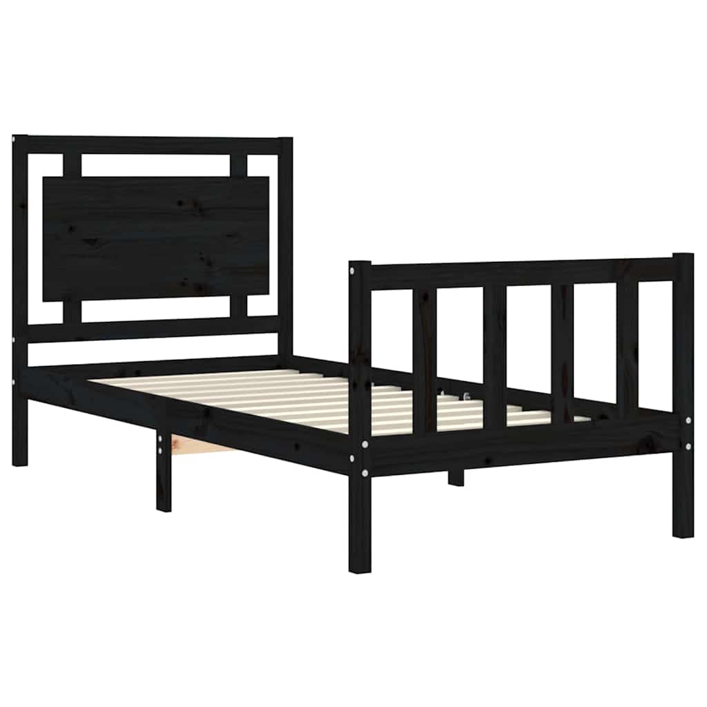 Fekete tömör fa ágykeret fejtámlával Small Single 5