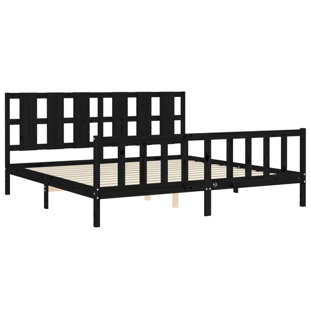 Fekete tömör fa ágykeret fejtámlával 200 x 200 cm 5