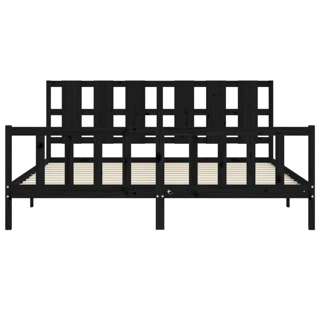 Fekete tömör fa ágykeret fejtámlával 200 x 200 cm 6