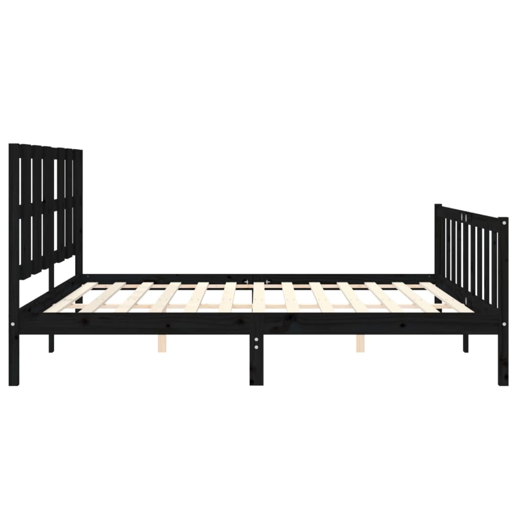 Fekete tömör fa ágykeret fejtámlával 200 x 200 cm 7