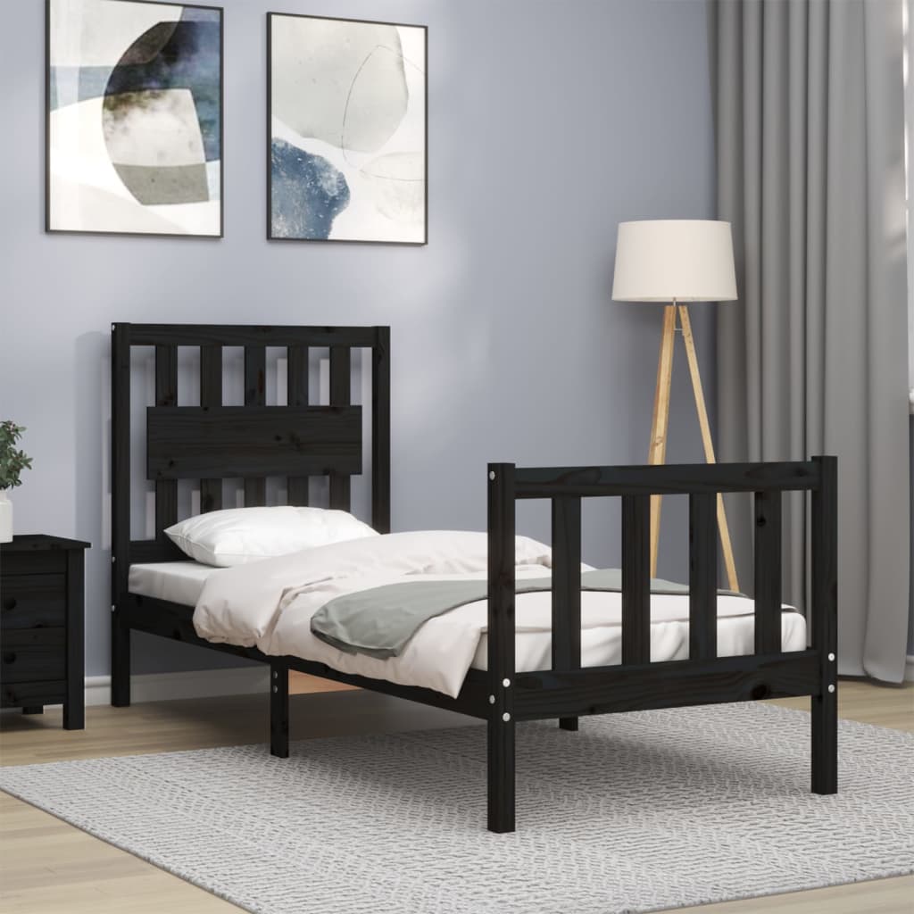 Fekete tömör fa ágykeret fejtámlával Small Single 4