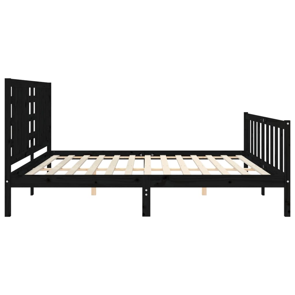 Fekete tömör fa ágykeret fejtámlával 200 x 200 cm 7
