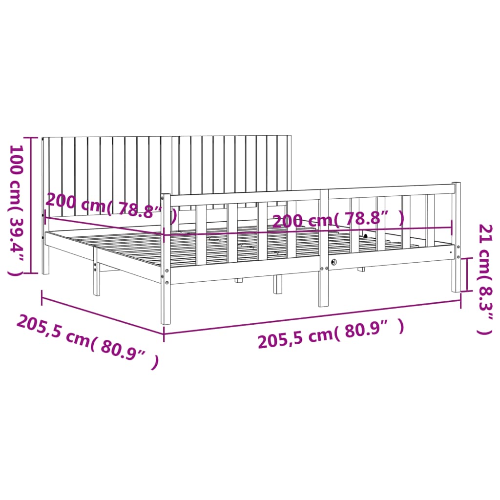 Fekete tömör fa ágykeret fejtámlával 200 x 200 cm 12
