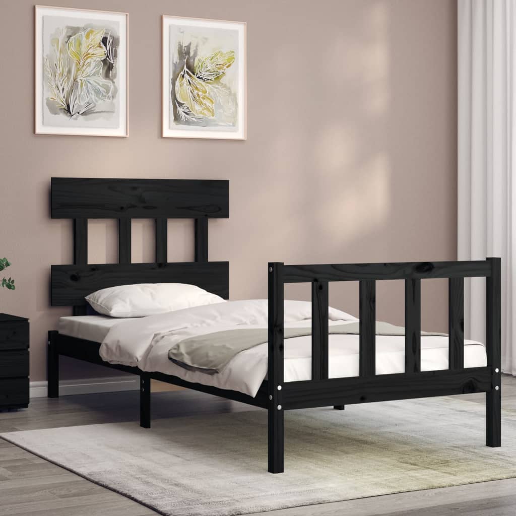 Fekete tömör fa ágykeret fejtámlával Small Single 3