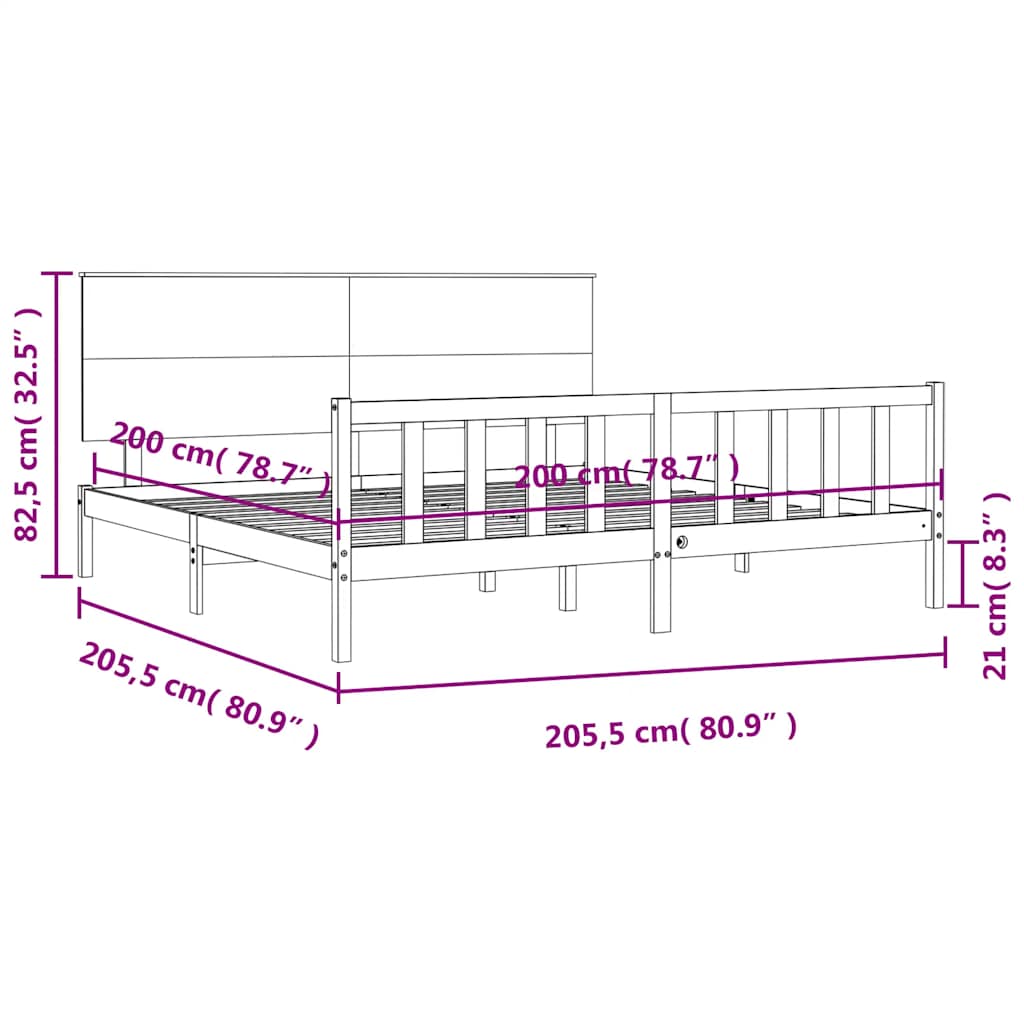 Fekete tömör fa ágykeret fejtámlával 200 x 200 cm 12