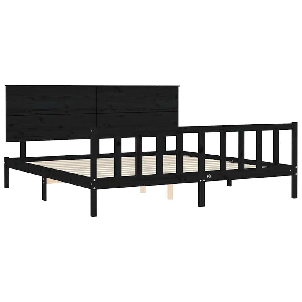 Fekete tömör fa ágykeret fejtámlával 200 x 200 cm 5