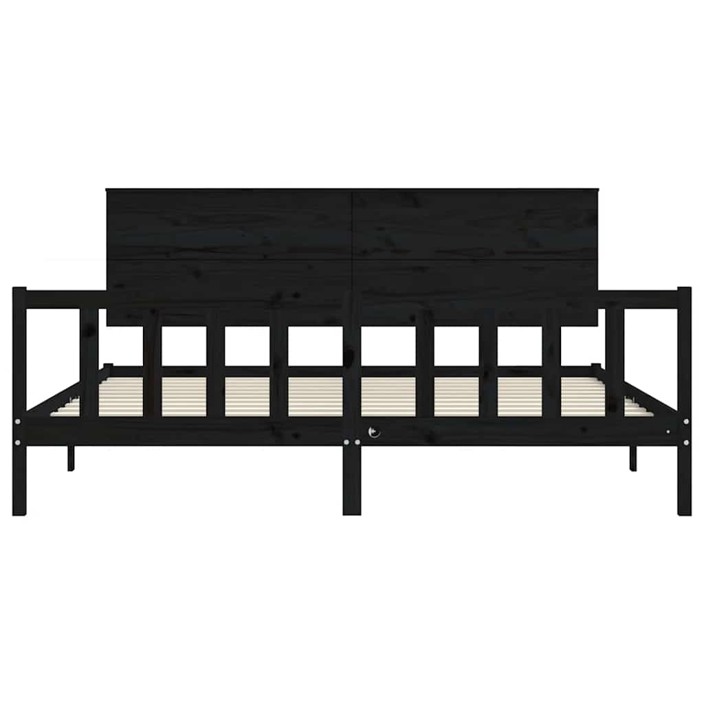 Fekete tömör fa ágykeret fejtámlával 200 x 200 cm 6