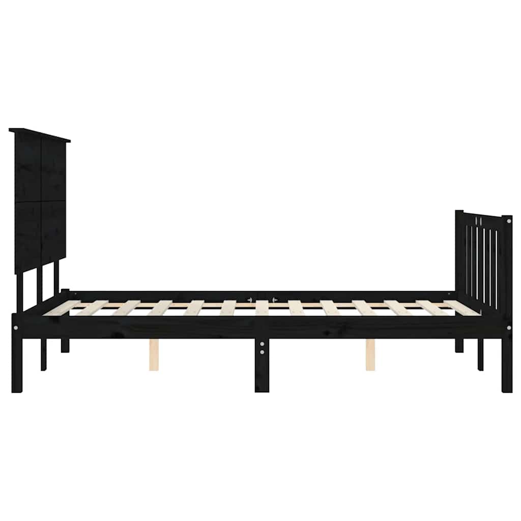Fekete tömör fa ágykeret fejtámlával 200 x 200 cm 7