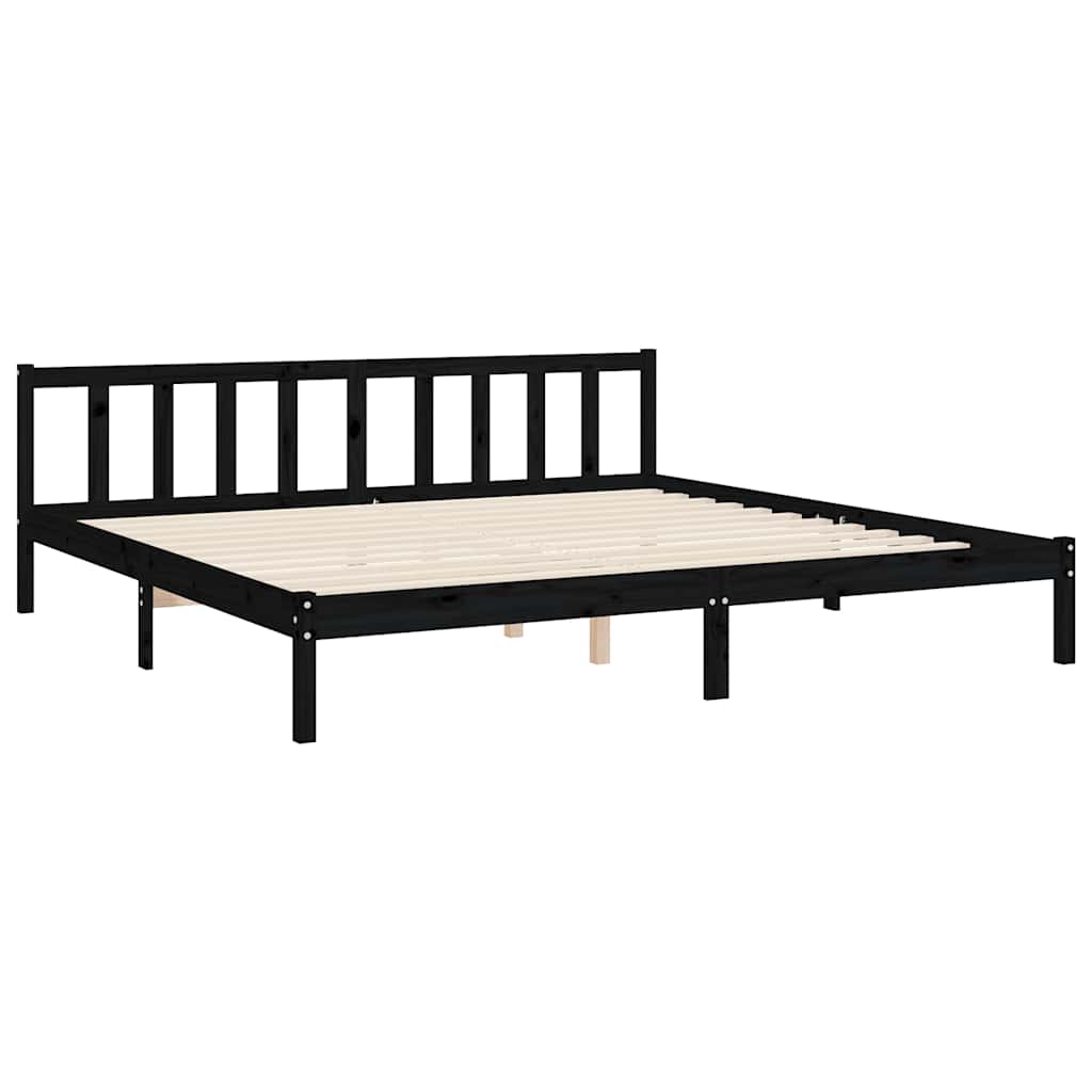 Fekete tömör fa ágykeret fejtámlával 200 x 200 cm 9