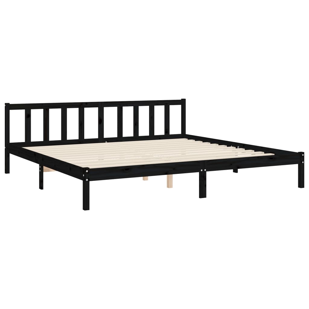 Fekete tömör fa ágykeret fejtámlával 200 x 200 cm 9