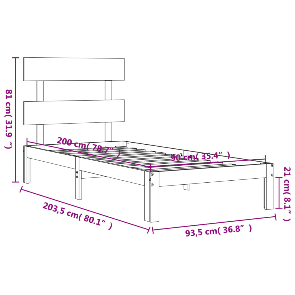 Fehér tömör fenyőfa ágy matrac nélkül 90 x 200 cm 12