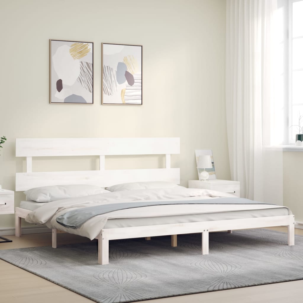 Fehér tömör fa ágykeret fejtámlával Super King Size 3