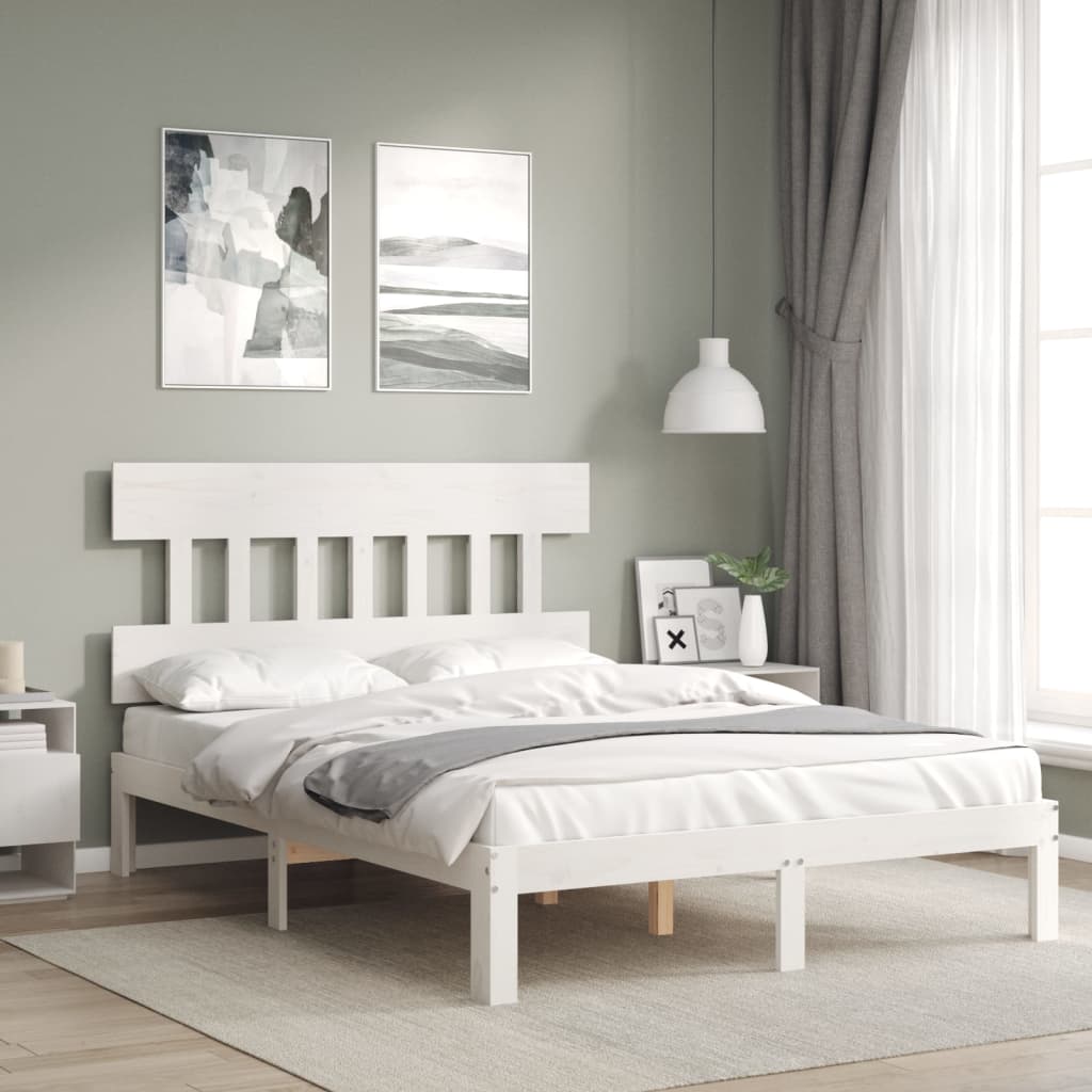 Fehér tömör fenyőfa ágy matrac nélkül 140 x 200 cm