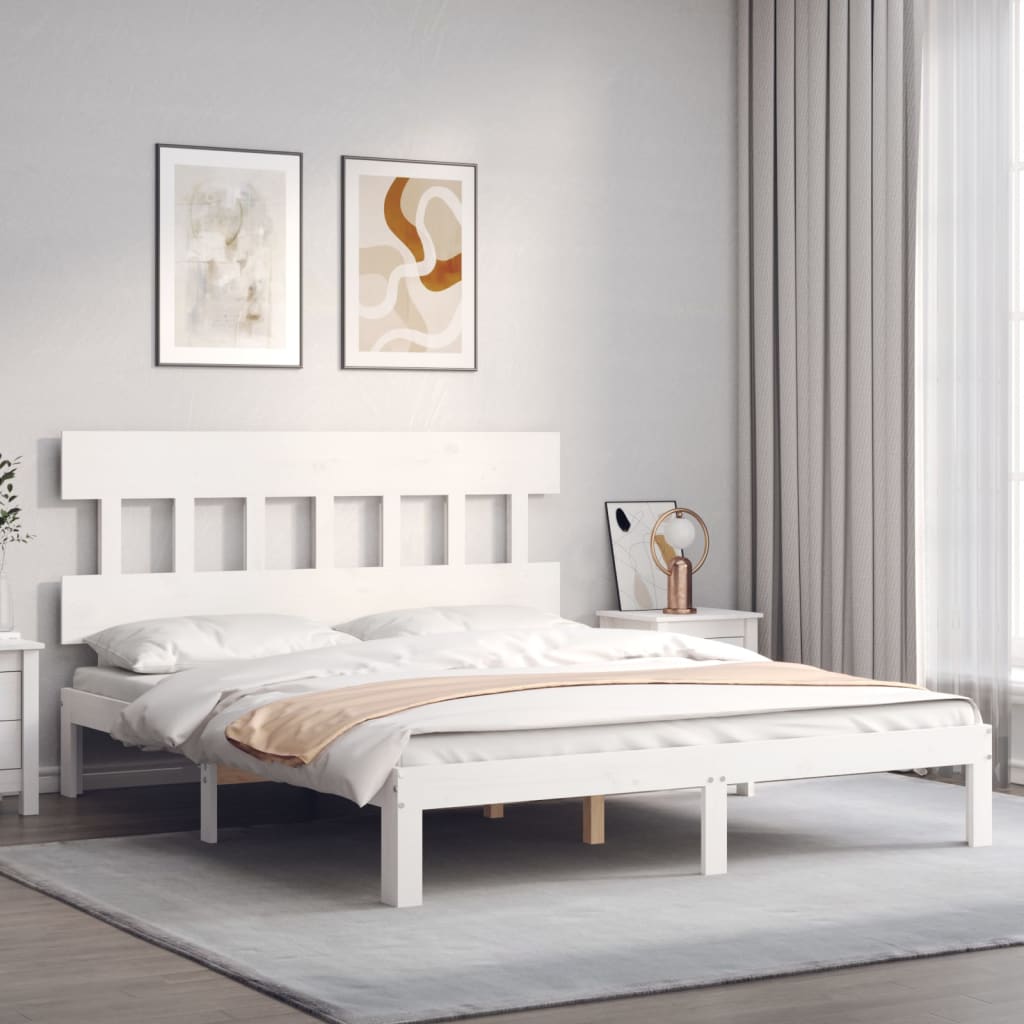 Fehér tömör fenyőfa ágy matrac nélkül 160 x 200 cm 3
