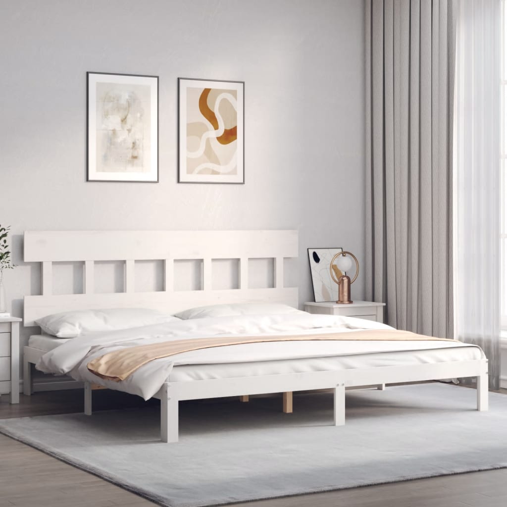 Fehér tömör fenyőfa ágy matrac nélkül 200 x 200 cm 3
