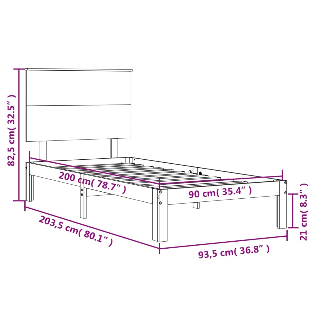 Fehér tömör fenyőfa ágy matrac nélkül 90 x 200 cm 12