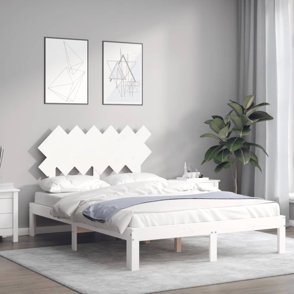 Fehér tömör fa ágykeret fejtámlával Small Double 3