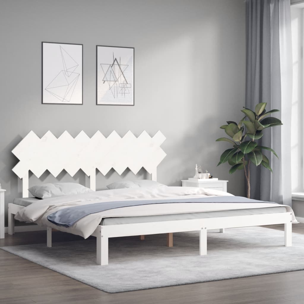 Fehér tömör fa ágykeret fejtámlával Super King Size 3