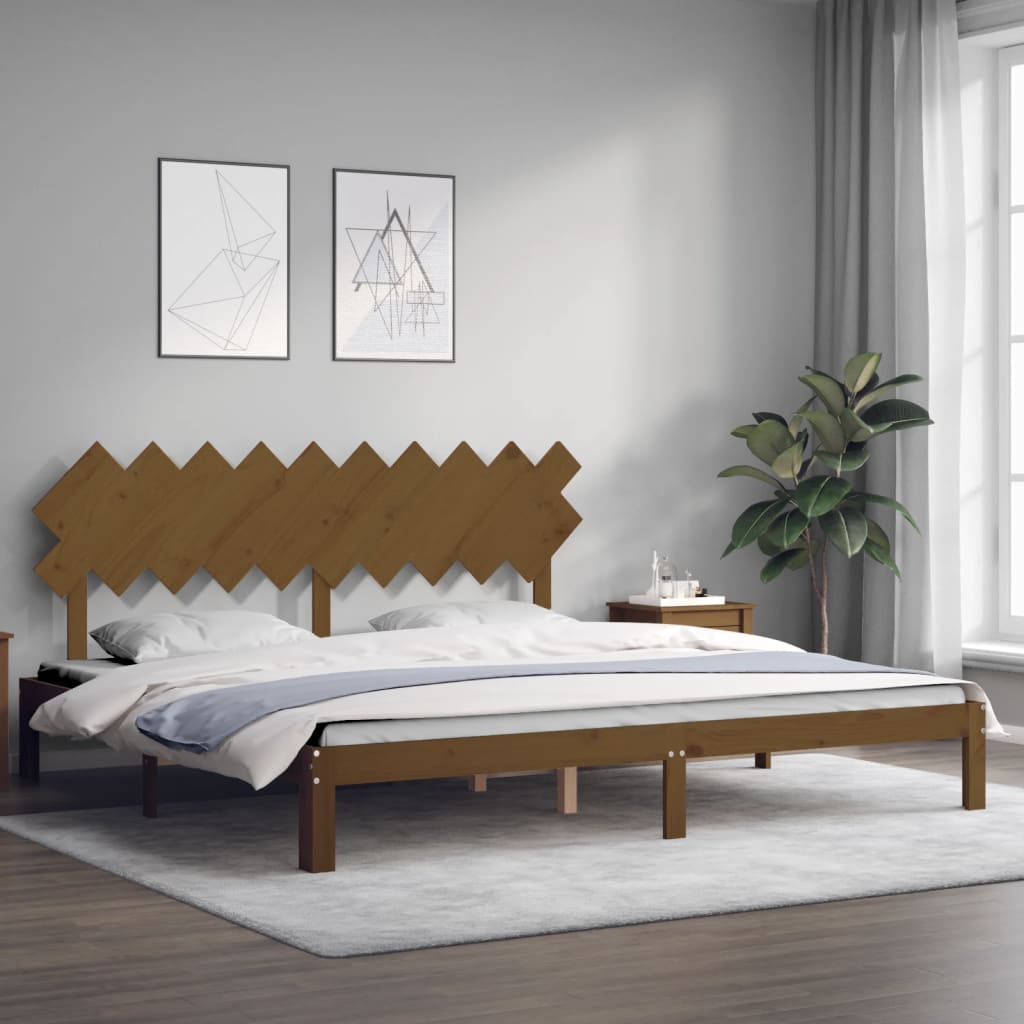 Mézbarna tömör fa ágykeret fejtámlával 200 x 200 cm 3