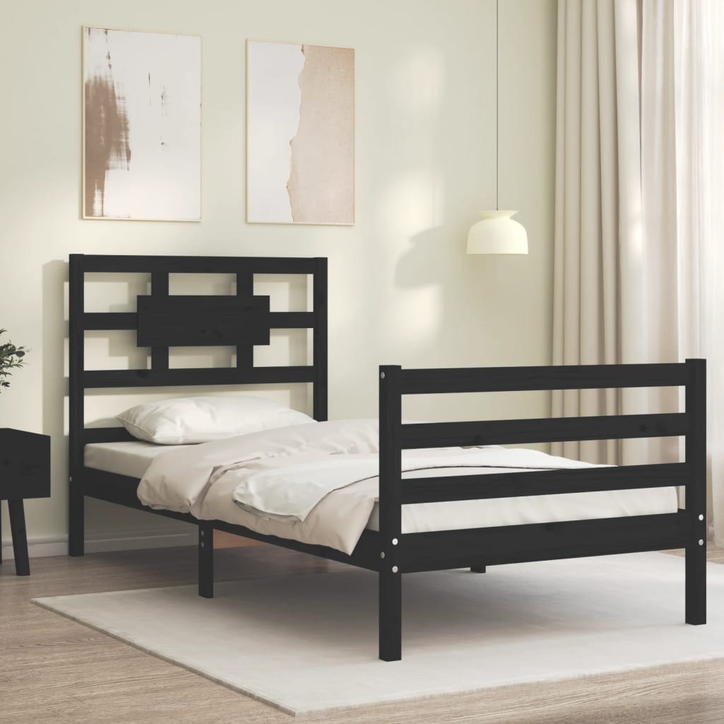 Fekete tömör fa ágykeret fejtámlával 100 x 200 cm 3