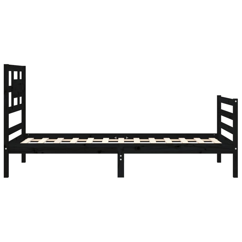 Fekete tömör fa ágykeret fejtámlával 100 x 200 cm 6