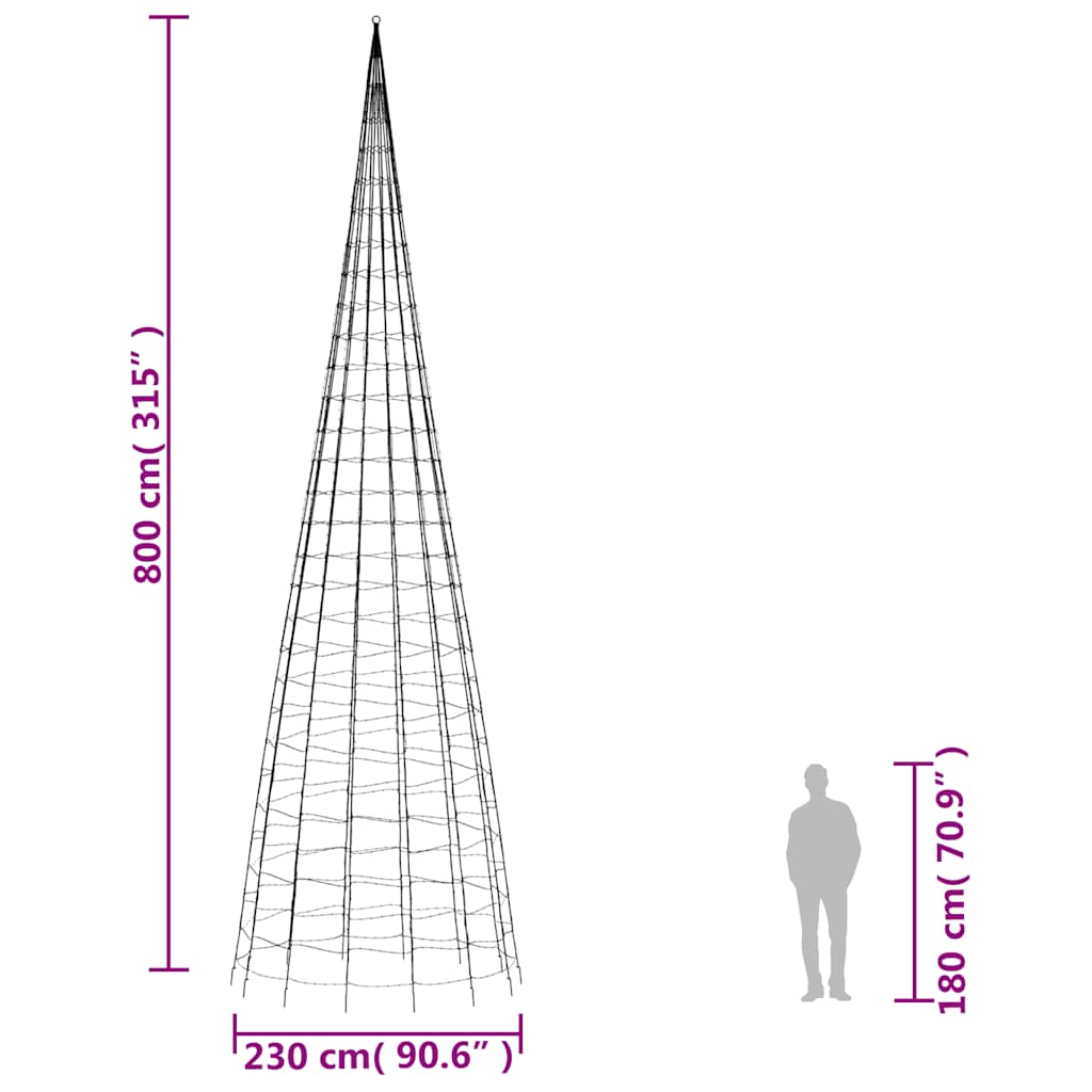 Színes LED karácsonyfa 3000 LED 800 cm 10