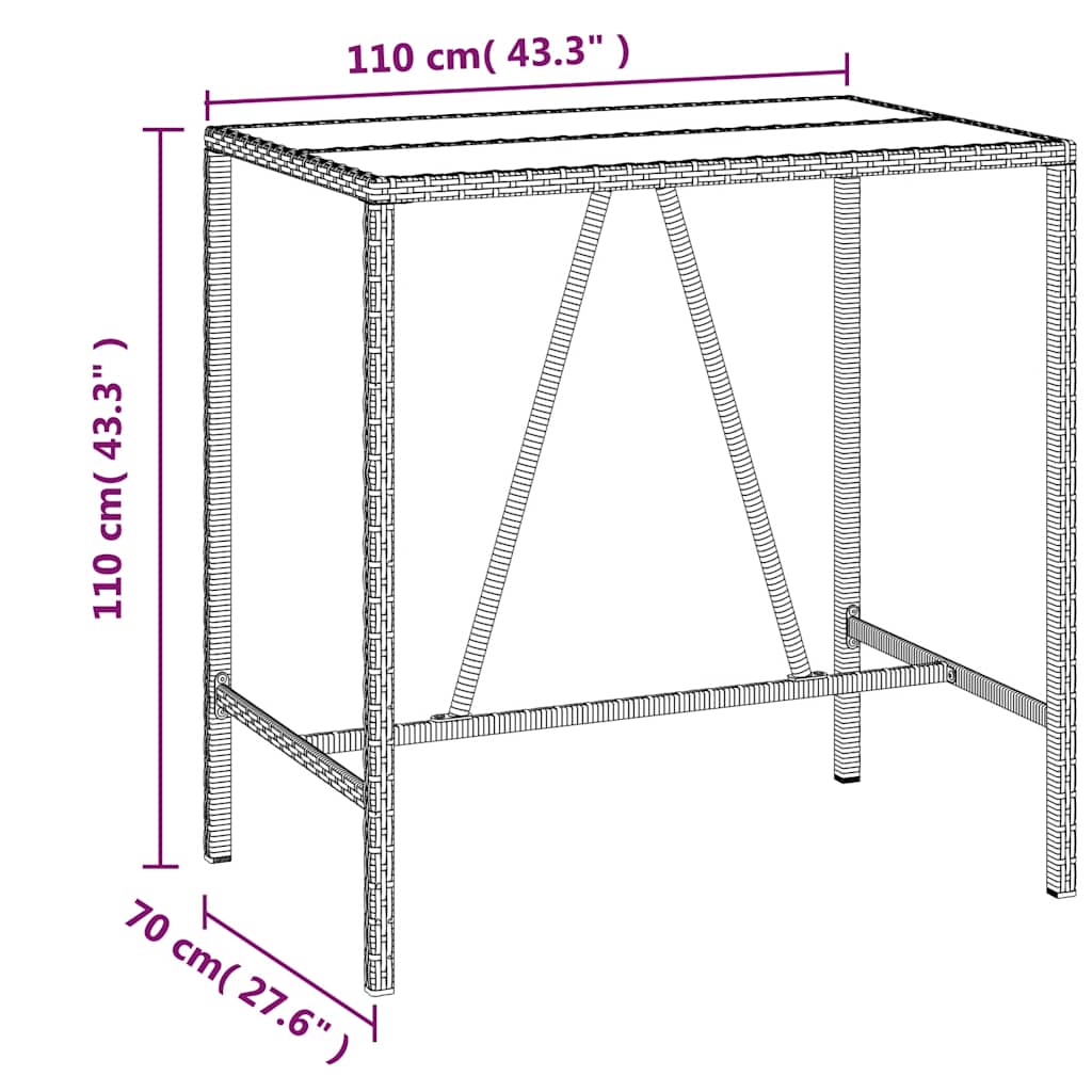 5 részes fekete polyrattan kerti bárszett párnával 8