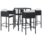 5 részes fekete polyrattan kerti bárszett párnával 2