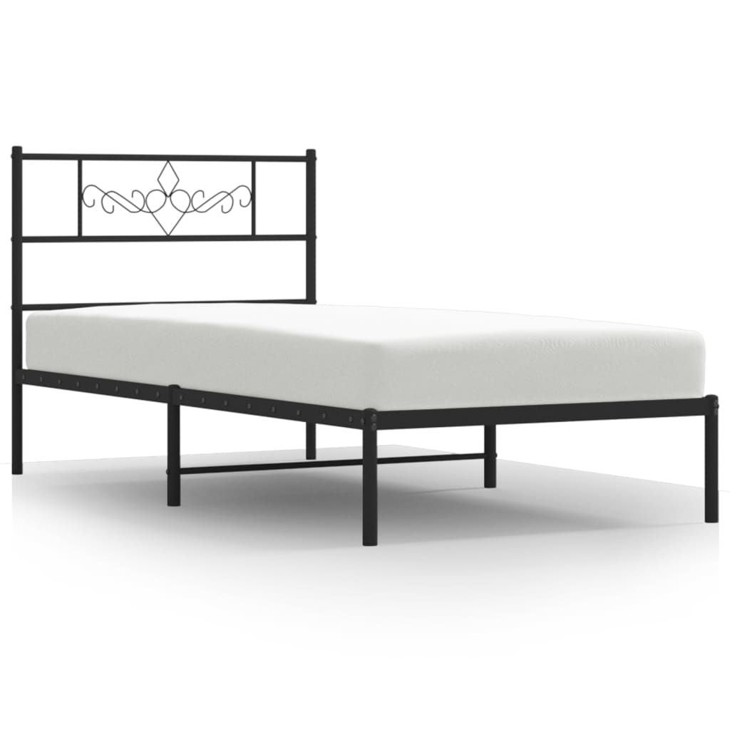 Fekete fém ágykeret fejtámlával 80 x 200 cm 2