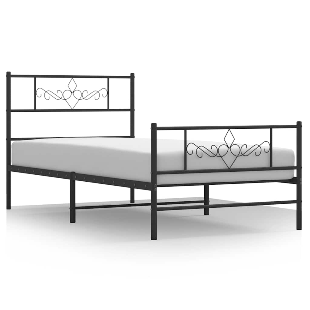 Fekete fém ágykeret fej- és lábtámlával 80 x 200 cm 2