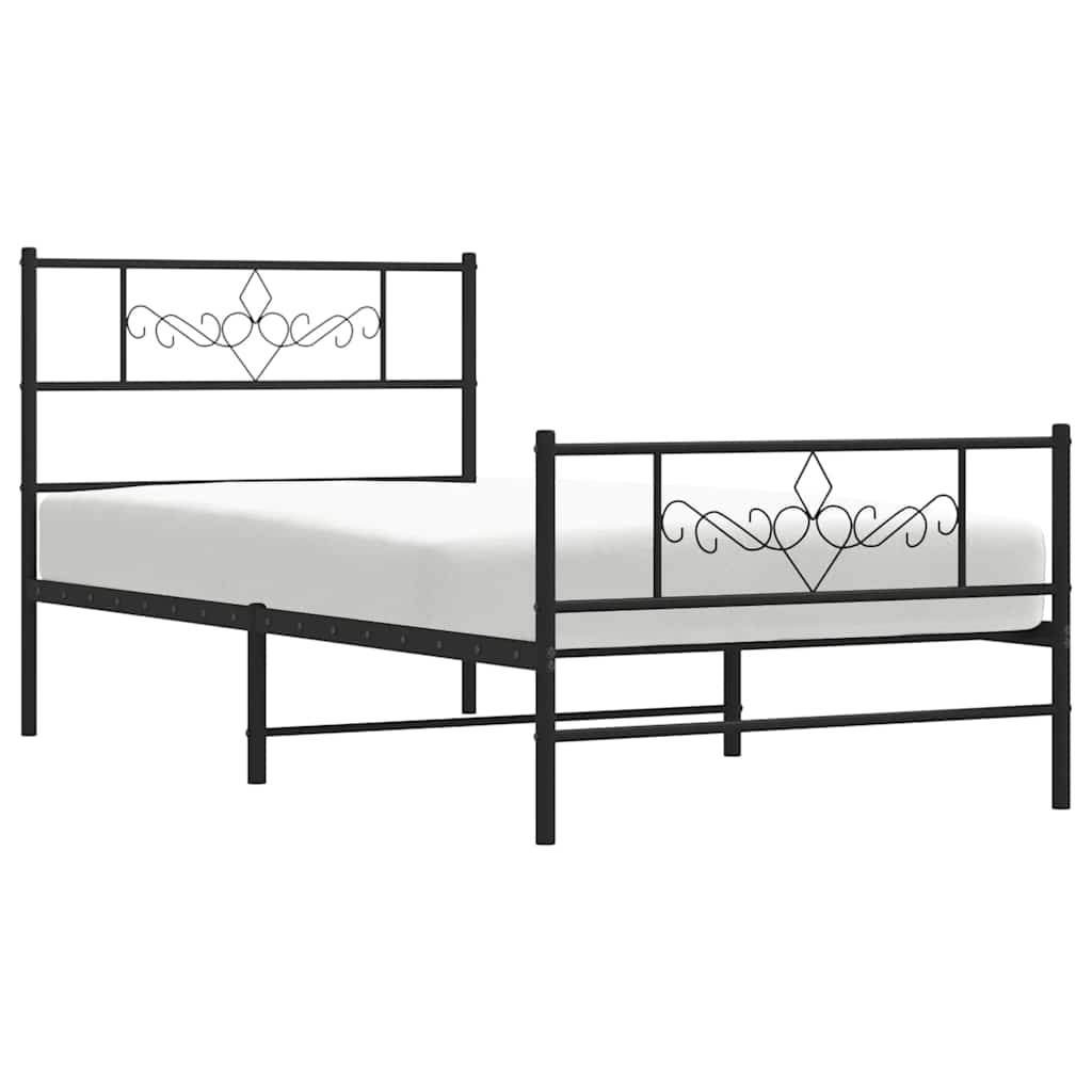 Fekete fém ágykeret fej- és lábtámlával 107 x 203 cm 4