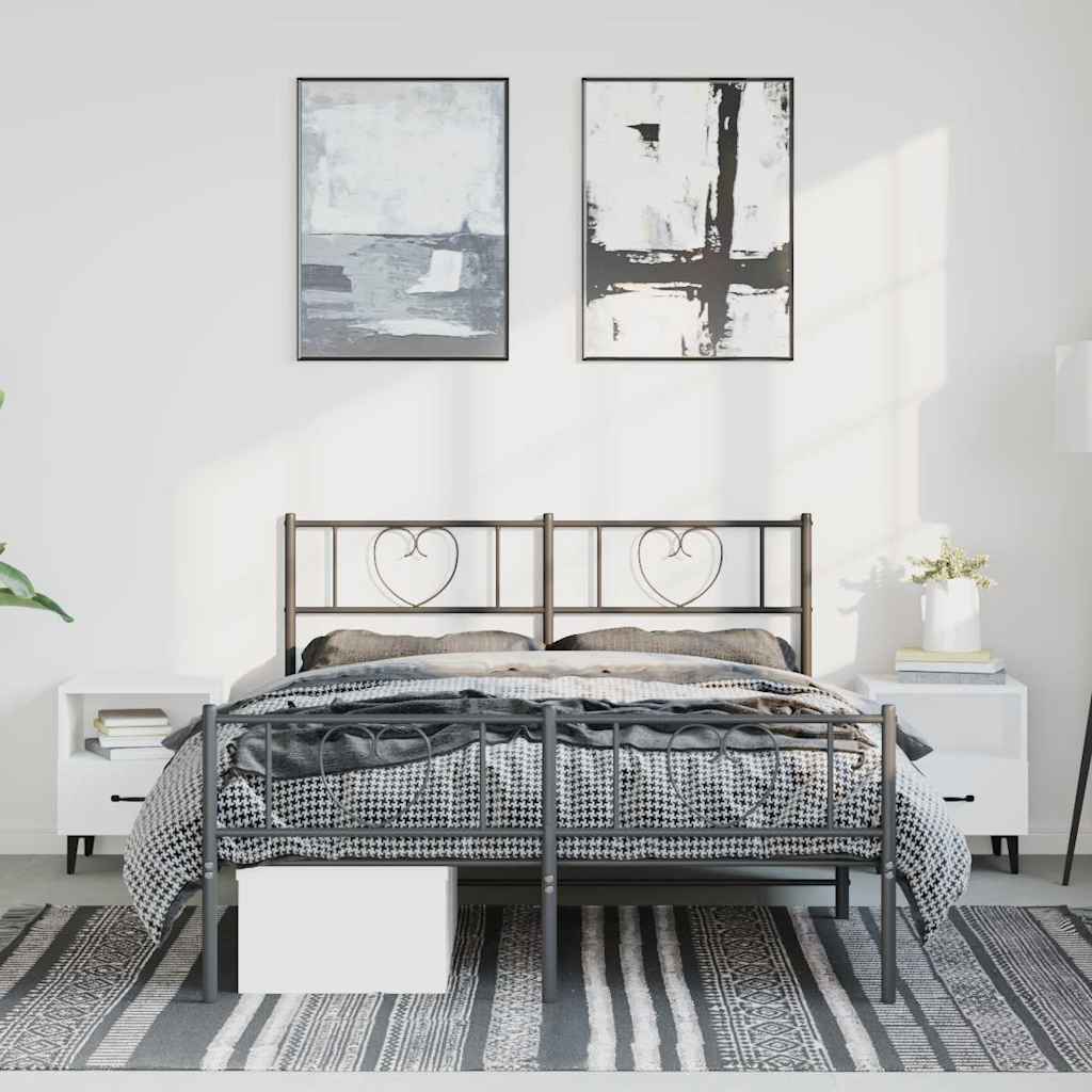 Fekete fém ágykeret fej- és lábtámlával 135 x 190 cm 4
