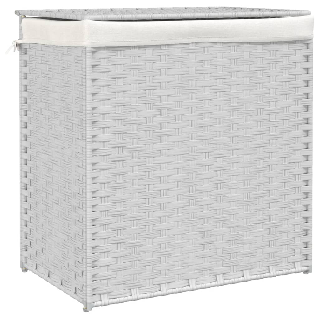 Fehér polyrattan szennyeskosár 2 rekesszel 53x33x57 cm 2
